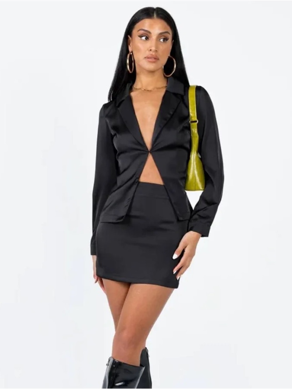 Princess Polly Black Satin Two-Piece Skirt Set